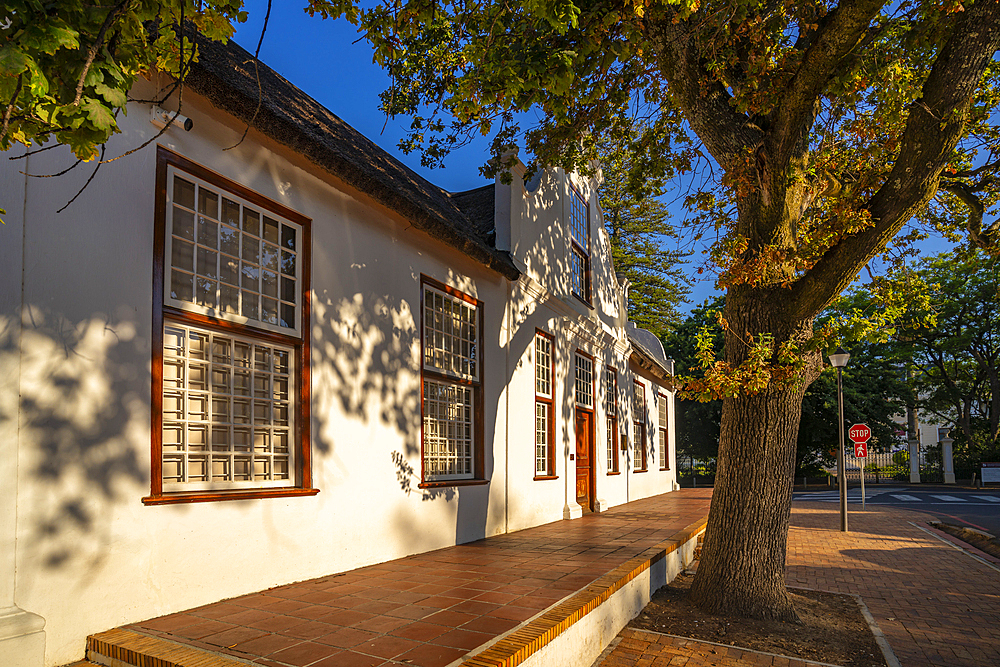 View of whitewashed architecture, Stellenbosch Central, Stellenbosch, Western Cape, South Africa, Africa