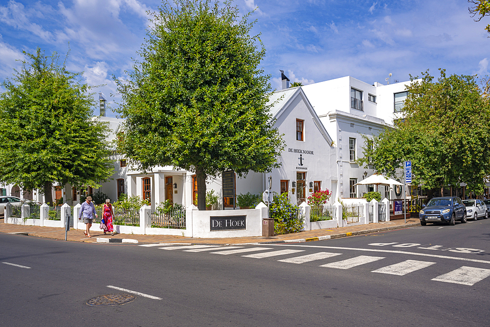 View of whitewashed buildings, Stellenbosch Central, Stellenbosch, Western Cape, South Africa, Africa