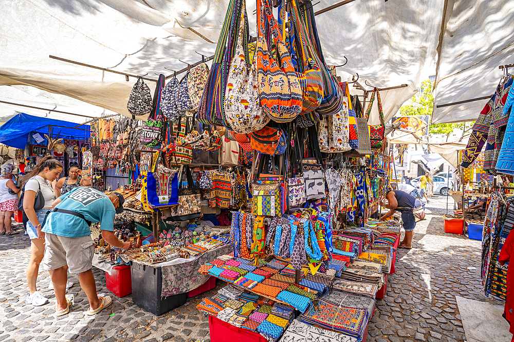 View of colourful souvenir stalls on Greenmarket Square, Cape Town, Western Cape, South Africa, Africa