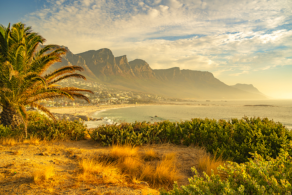 View of The Twelve (12) Apostles, Table Mountain Nature Reserve from Camps Bay, Cape Town, Western Cape, South Africa, Africa