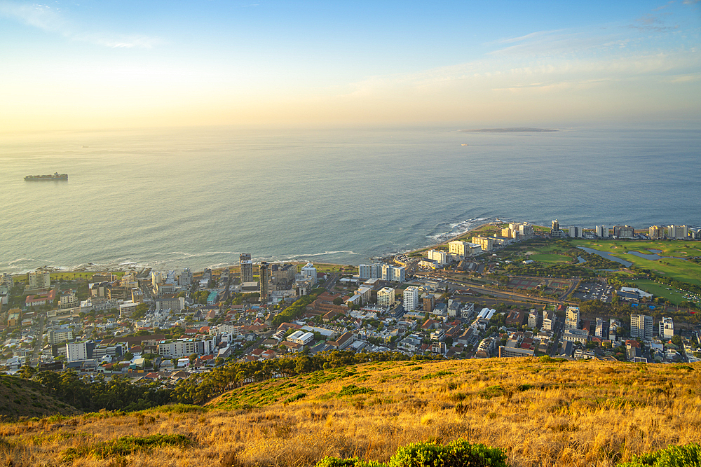 View of Sea Point in Cape Town from Signal Hill at sunset, Cape Town, Western Cape, South Africa, Africa