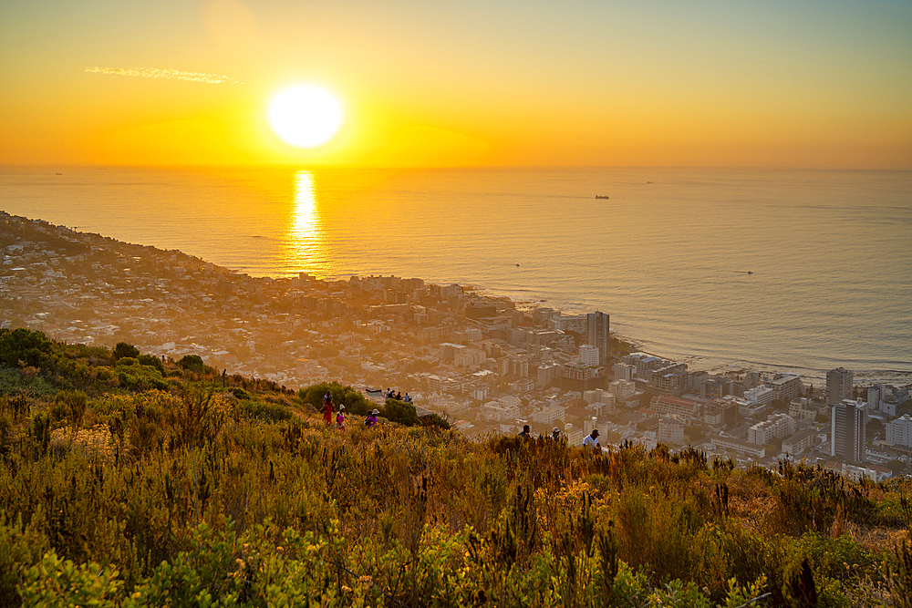 People watching sunset over Bantry Bay from Signal Hill, Cape Town, Western Cape, South Africa, Africa