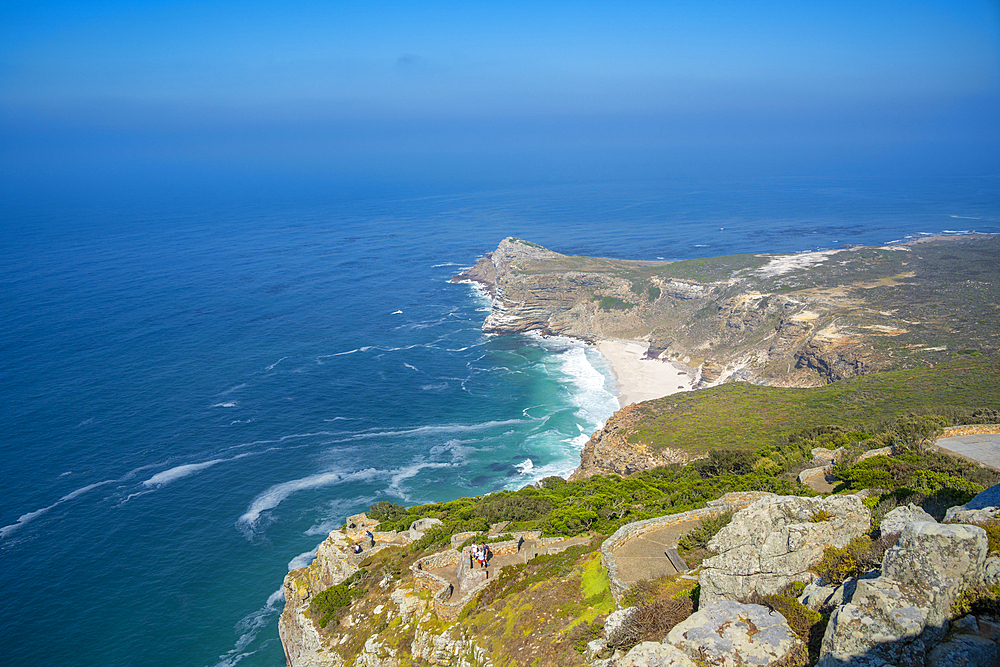 View of Dias Beach from lighthouse, Cape of Good Hope Nature Reserve, Cape Town, Western Cape, South Africa, Africa