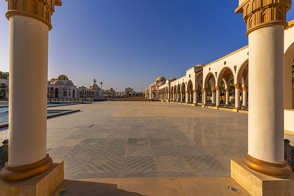 View of Arrival Piazza in Sahl Hasheesh Old Town, Sahl Hasheesh, Hurghada, Red Sea Governorate, Egypt, North Africa, Africa