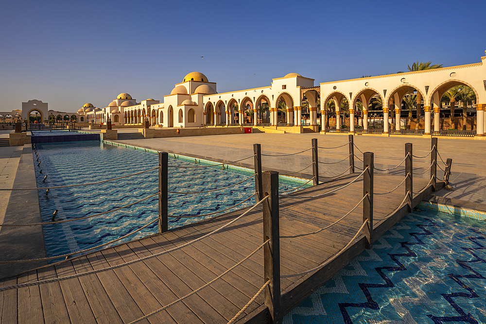 View of Arrival Piazza in Sahl Hasheesh Old Town, Sahl Hasheesh, Hurghada, Red Sea Governorate, Egypt, North Africa, Africa