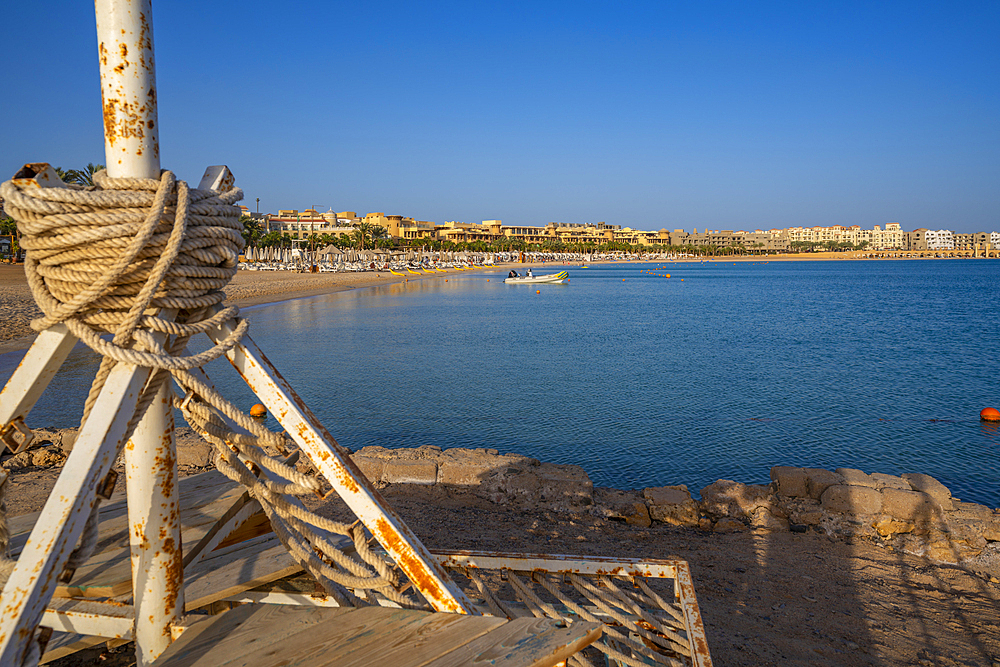 View of beach in Sahl Hasheesh Old Town, Sahl Hasheesh, Hurghada, Red Sea Governorate, Egypt, North Africa, Africa