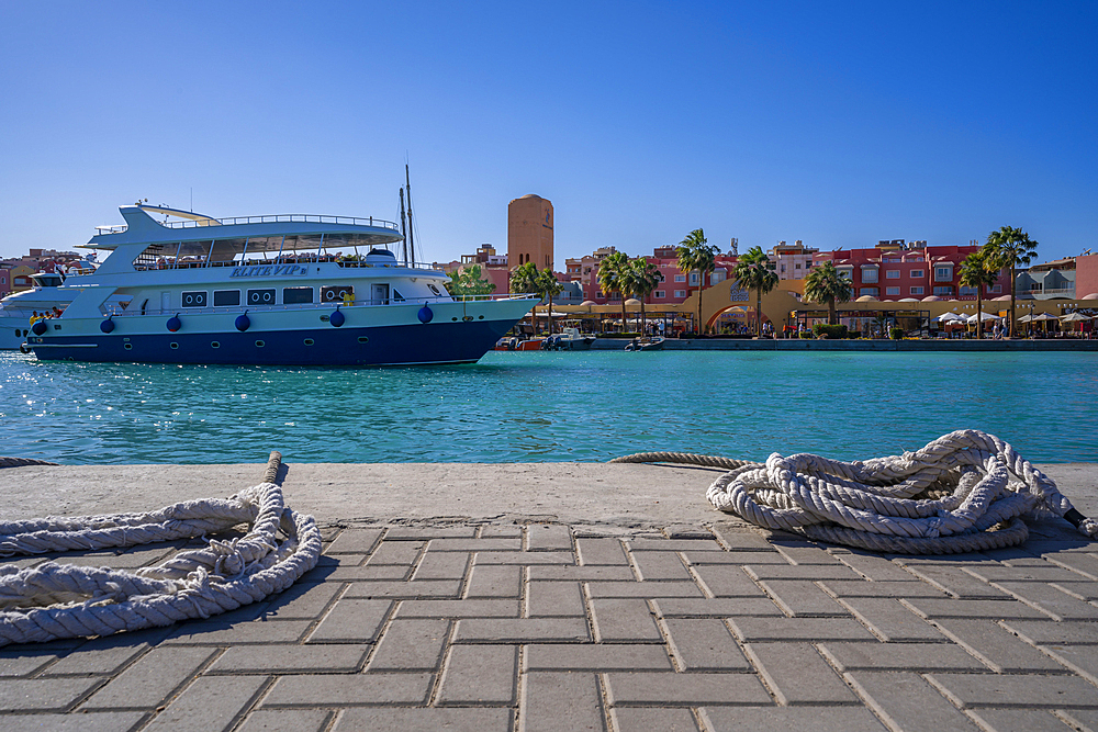 View of boat and waterfront in Hurghada Marina, Hurghada, Red Sea Governorate, Egypt, North Africa, Africa