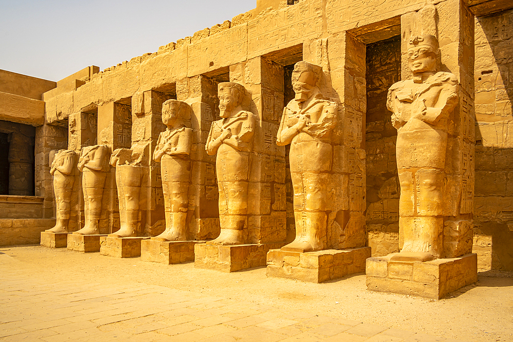 View of statues of Ramses III in Ramesses III Temple at Karnak Temple, Karnak, Thebes, UNESCO World Heritage Site, Egypt, North Africa, Africa