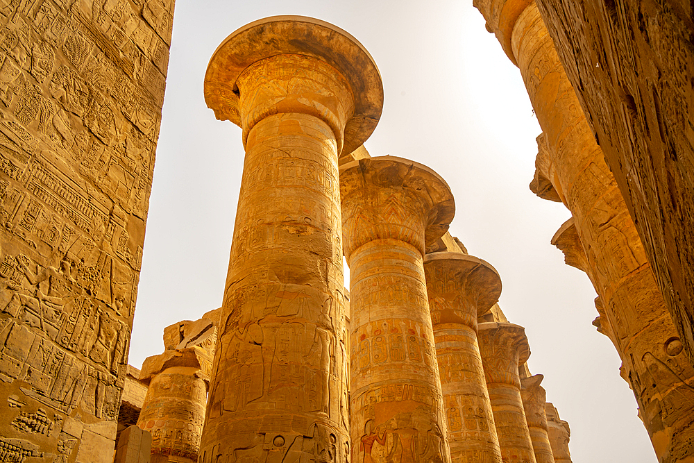 View of Columns, Great Hypostyle Hall, Karnak Temple Complex, UNESCO World Heritage Site, near Luxor, Thebes, Egypt, North Africa, Africa