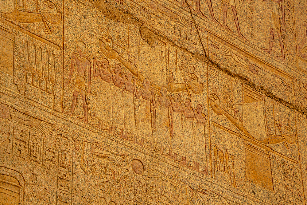 View of hieroglyphs at Karnak Temple Complex, UNESCO World Heritage Site, near Luxor, Thebes, Egypt, North Africa, Africa