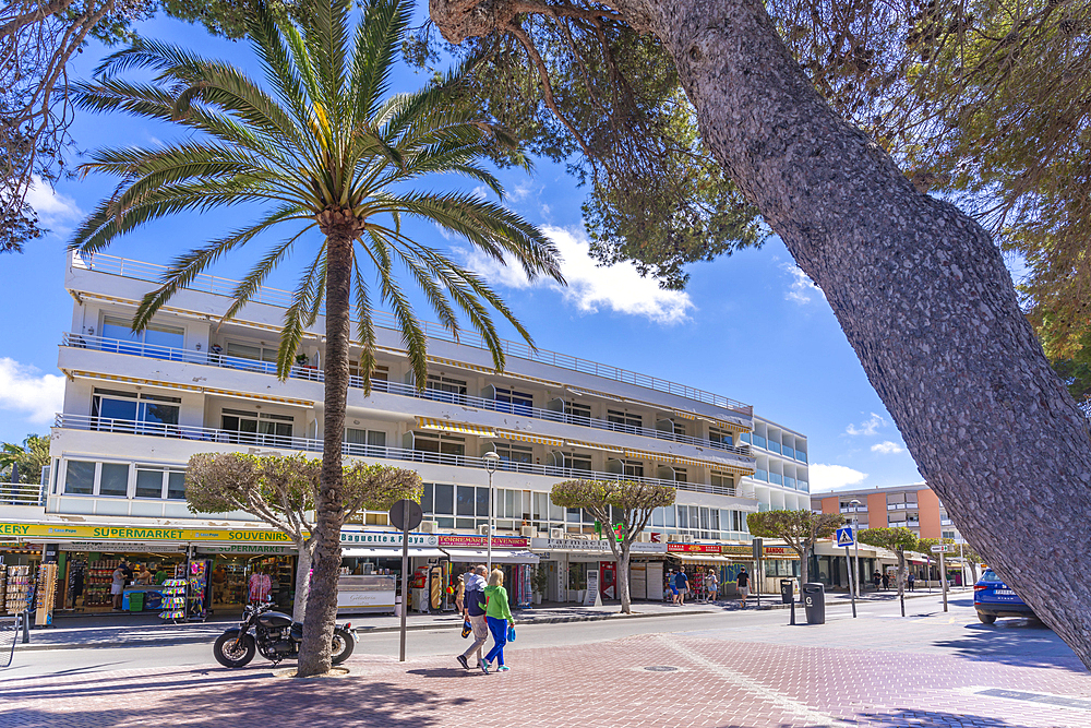 View of shops and apartments in Santa Ponsa, Majorca, Balearic Islands, Spain, Mediterranean, Europe