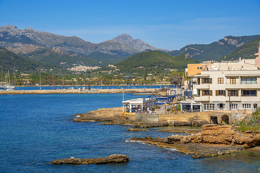 View of rocky shoreline and the sea at Port d'Andratx, Majorca, Balearic Islands, Spain, Mediterranean, Europe