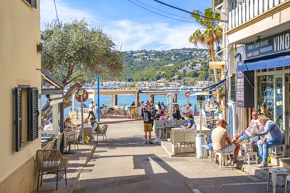 View of bars and cafes at Port d'Andratx, Majorca, Balearic Islands, Spain, Mediterranean, Europe