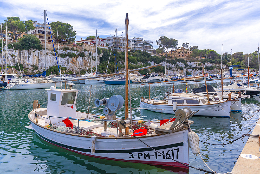 View of boats in Port Manacor, Porto Cristo, Majorca, Balearic Islands, Spain, Mediterranean, Europe