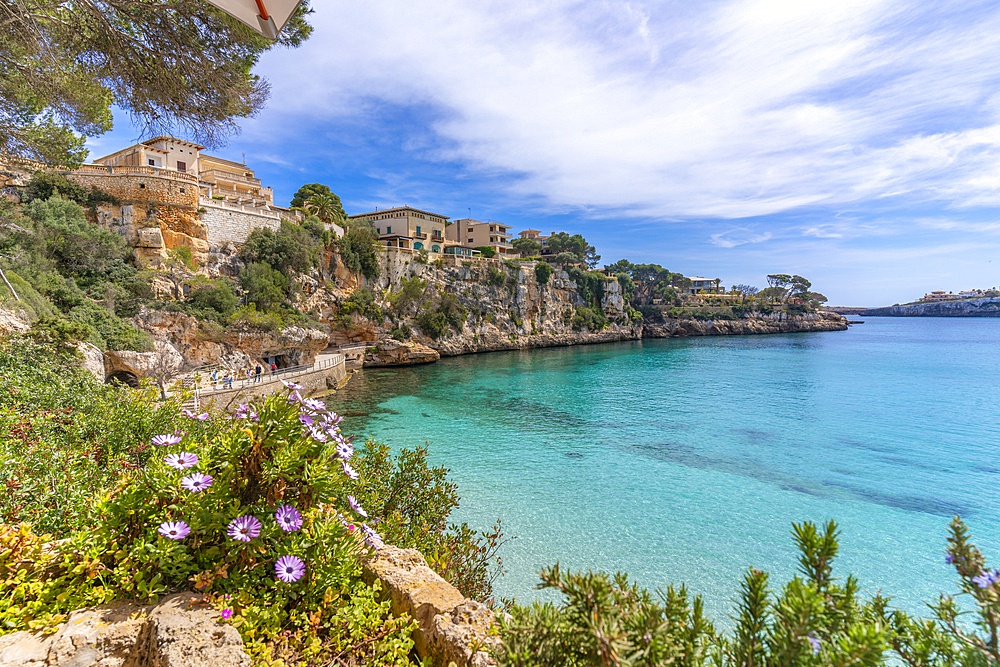 View of headland from restaurant in Parc de Portocristo, Porto Cristo, Majorca, Balearic Islands, Spain, Mediterranean, Europe