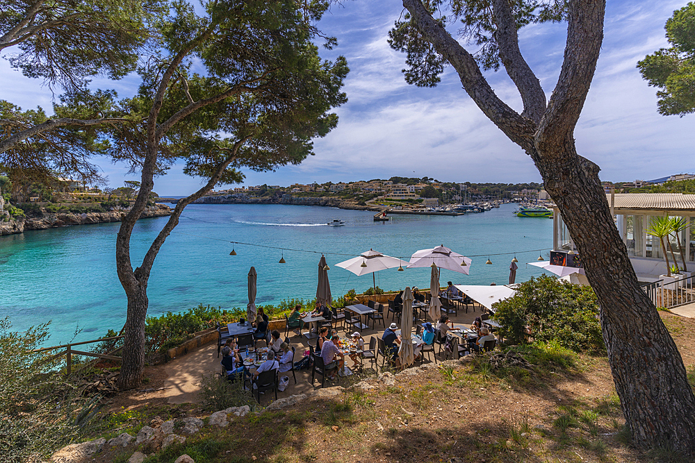 View of headland from restaurant in Parc de Portocristo, Porto Cristo, Majorca, Balearic Islands, Spain, Mediterranean, Europe