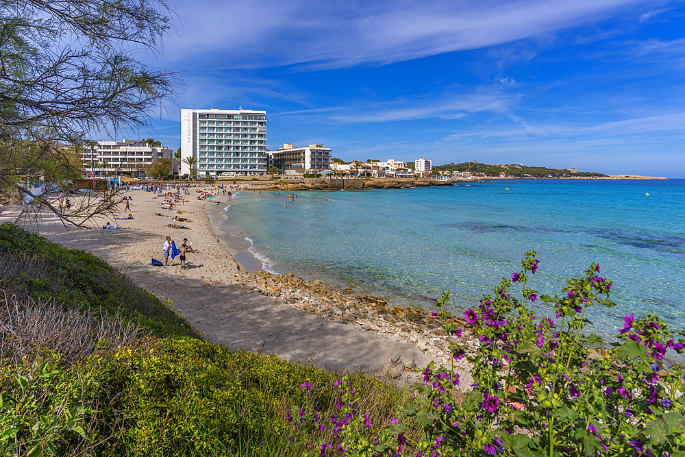 View of beach and seaside resort of Cala Rajada, Majorca, Balearic Islands, Spain, Mediterranean, Europe