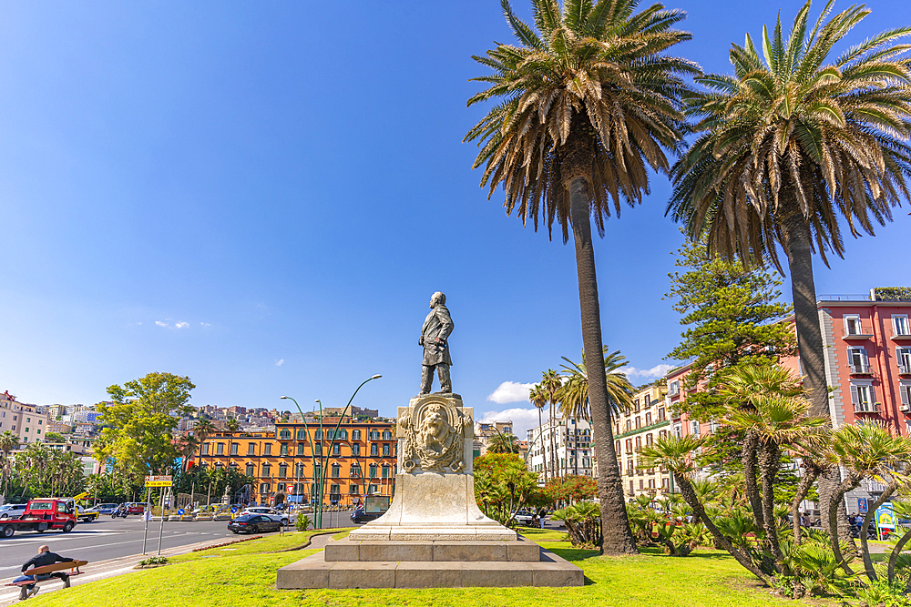 View of Giovanni Nicotera statue in Piazza della Vittoria, Naples, Campania, Italy, Europe