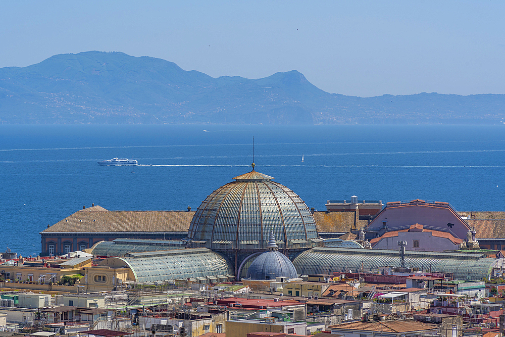 Elevated view of Galleria Umberto I and Amalfi Coast in background, Naples, Campania, Italy, Europe