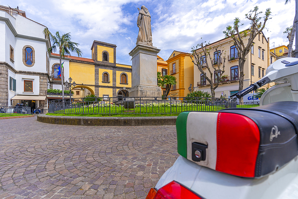 View of Italian motorcycle in Piazza Sant'Antonino, Sorrento, Campania, Italy, Mediterranean, Europe