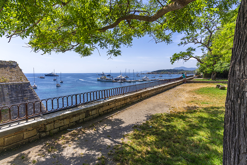 View of Old Fortress of Corfu and Old Town Marina (NAOK) in Corfu Town, Corfu, Ionian Sea, Greek Islands, Greece, Europe