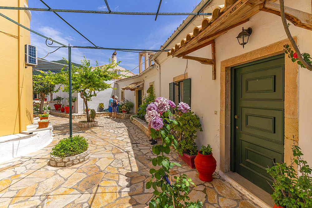 View of Museum and Monastery of Paleokastritsa in Palaiokastritsa, Corfu, Ionian Sea, Greek Islands, Greece, Europe