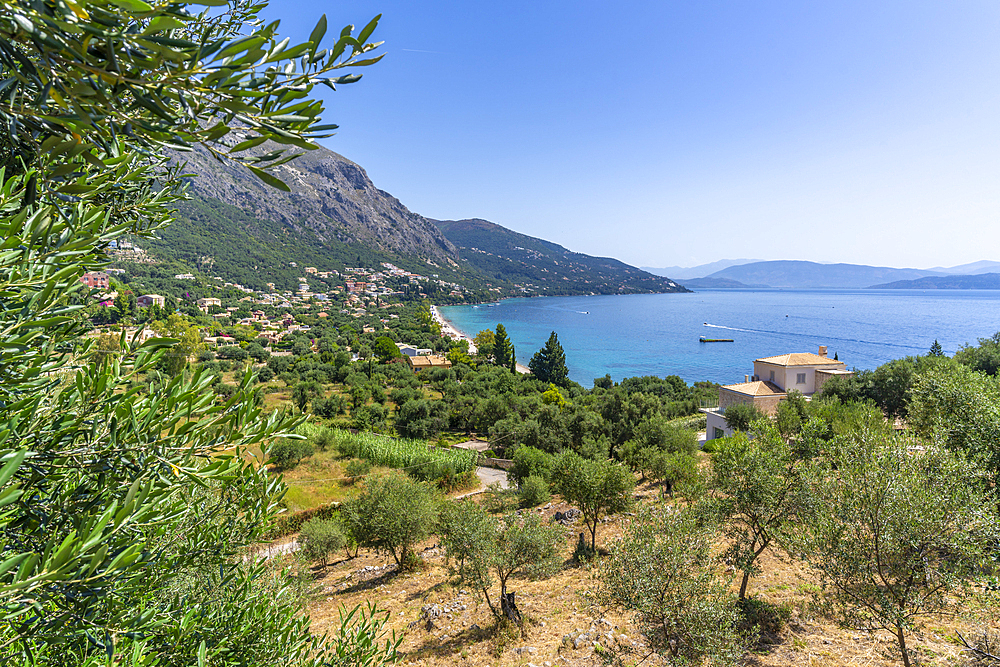 View of Ionian Sea and Paralia Mparmpati, Barbati, Corfu, Ionian Sea, Greek Islands, Greece, Europe