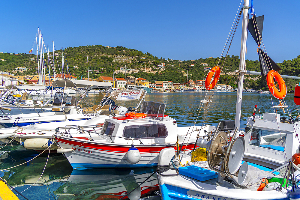 View of boats in the harbour in Gaios Town, Paxos, Ionian Sea, Greek Islands, Greece, Europe