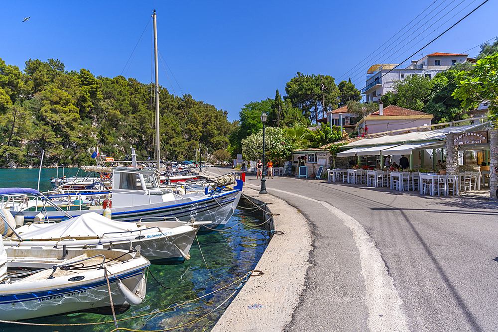 View of boats in the harbour in Gaios Town, Paxos, Ionian Sea, Greek Islands, Greece, Europe