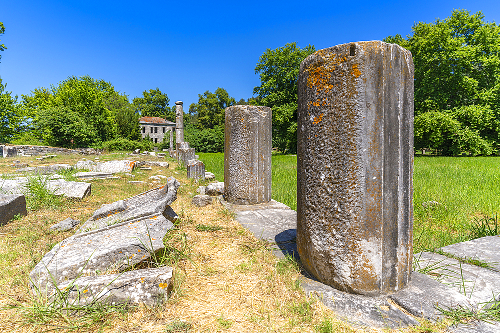 View of Ancient Agora of Thasos in Thassos Town, Thassos, Aegean Sea, Greek Islands, Greece, Europe