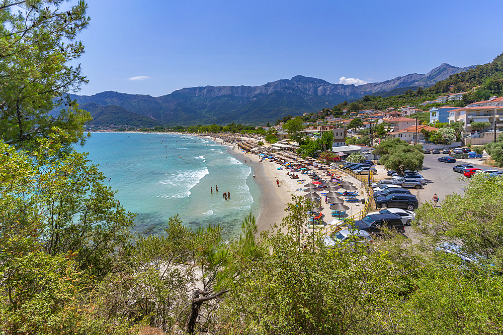 View of Golden Beach at Chrysi Ammoudia, Thassos, Aegean Sea, Greek Islands, Greece, Europe