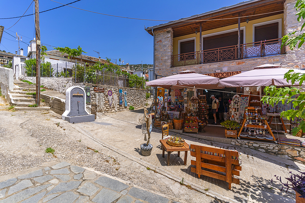 View of shop and street, Theologos, Thassos, Aegean Sea, Greek Islands, Greece, Europe