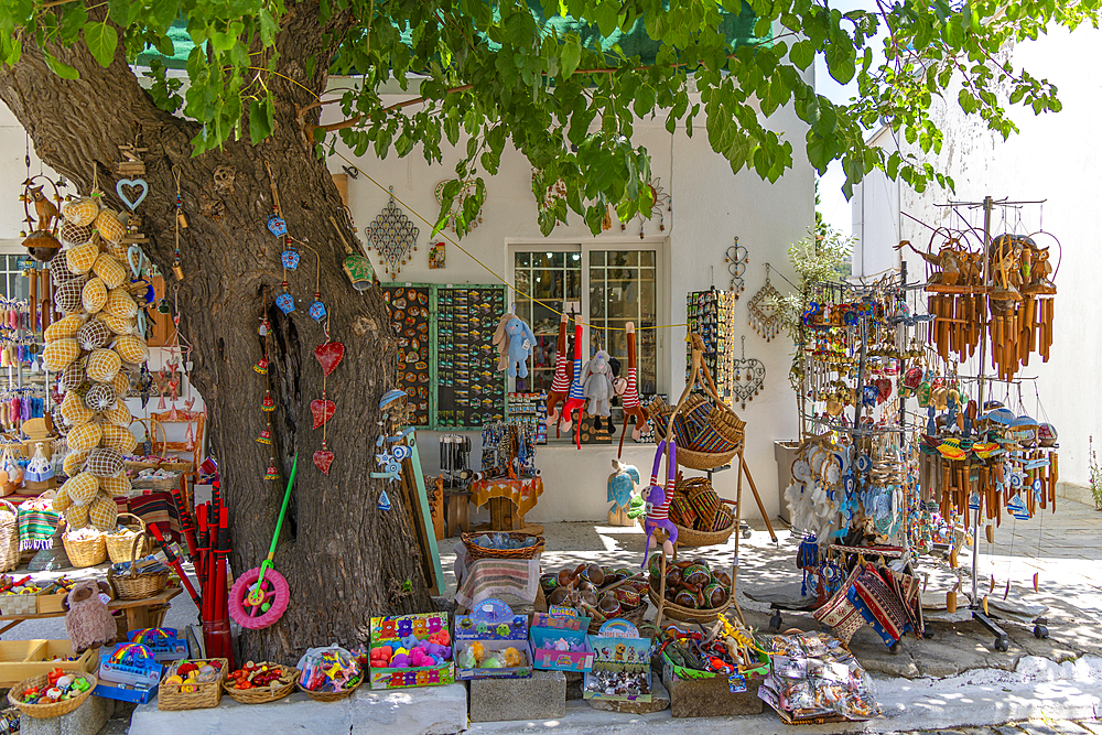 View of souvenir shop in Theologos, Theologos, Thassos, Aegean Sea, Greek Islands, Greece, Europe