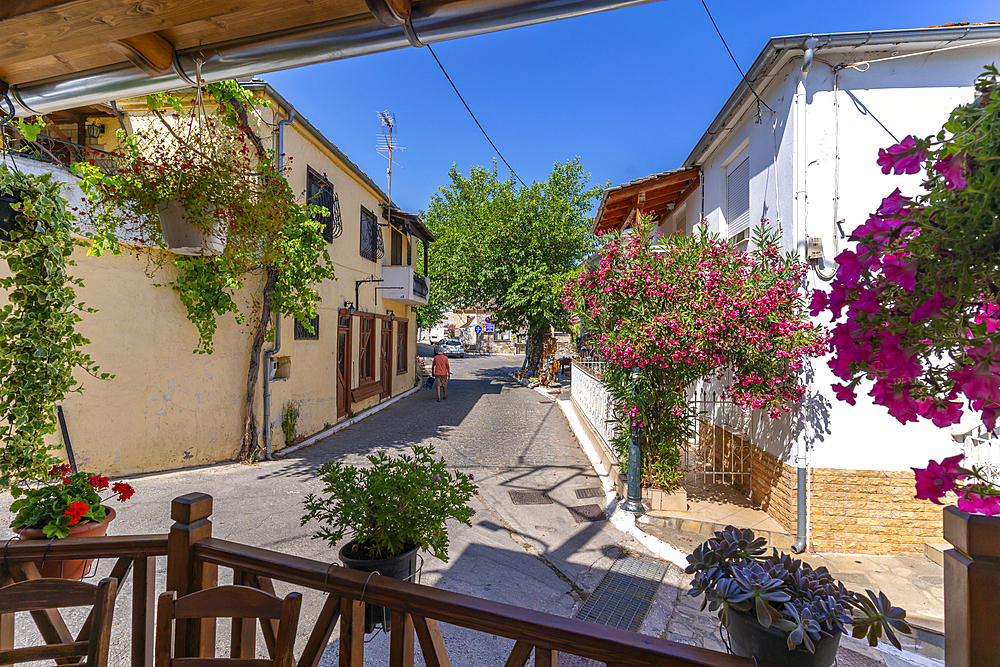 View of main street in Theologos, Theologos, Thassos, Aegean Sea, Greek Islands, Greece, Europe