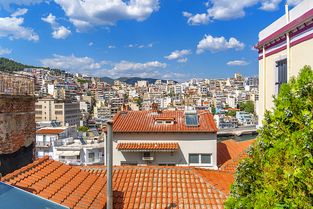 View of city of Kavala, Dimos Kavalas, Eastern Macedonia and Thrace, Gulf of Thasos, Gulf of Kavala, Thracian Sea, Greece, Europe