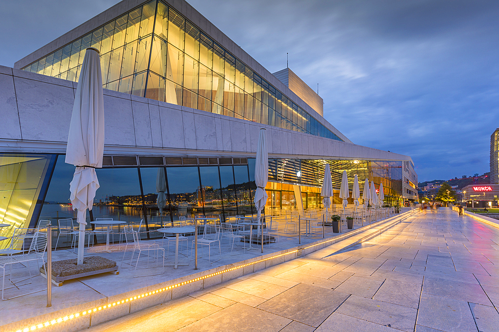 View of Oslo Opera House at dusk, Oslo, Norway, Scandinavia, Europe