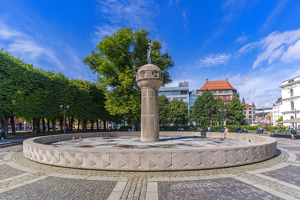 View of Sun and Earth in Christian Frederiks Plass, Oslo, Norway, Scandinavia, Europe