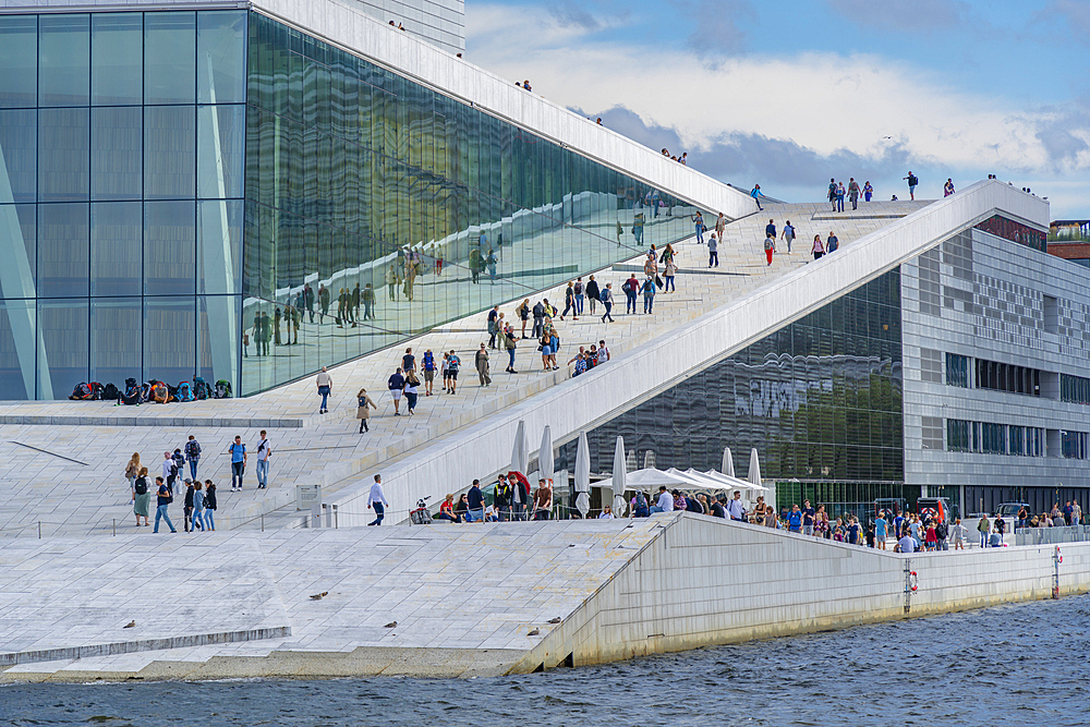 View of Oslo Opera House on sunny day, Oslo, Norway, Scandinavia, Europe