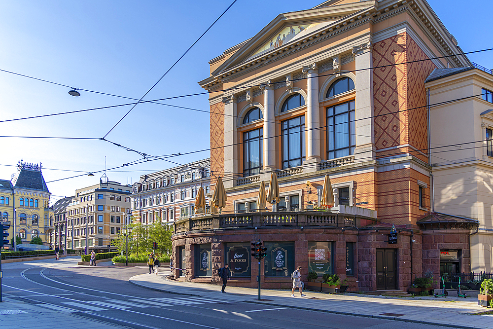 View of the ornate architecture from Eidsvolls Plass, Oslo, Norway, Scandinavia, Europe