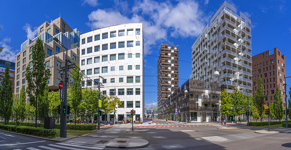 View of contemporary architecture in the Barcode area on a sunny day, Oslo, Norway, Scandinavia, Europe