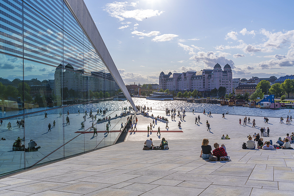 View of Oslo Opera House on a sunny day, Oslo, Norway, Scandinavia, Europe