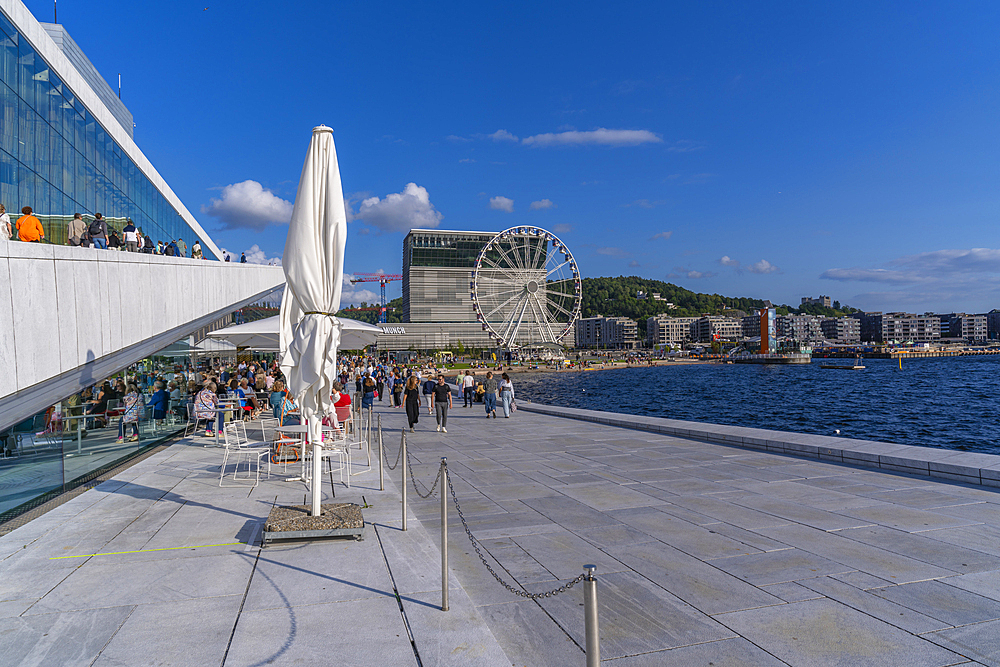 View of Opera House and Munch Museum on a sunny day, Oslo, Norway, Scandinavia, Europe