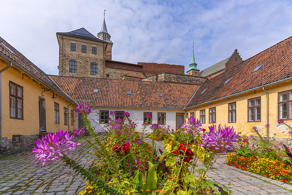 View of the Akershus Fortress from inside the walls on a sunny day, Oslo, Norway, Scandinavia, Europe