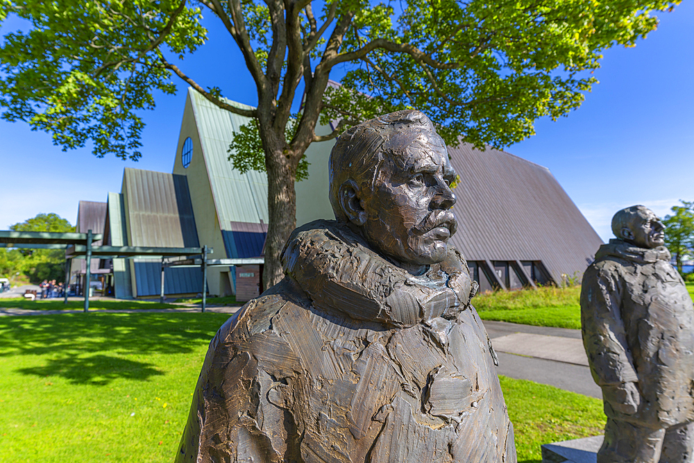 View of Roald Amundsen monument sculpture at The Fram Museum, Bygdoynesveien, Oslo, Norway, Scandinavia, Europe