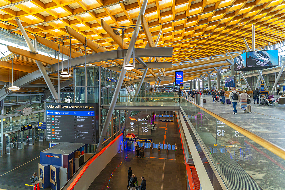 View of interior of departure lounge at Oslo Airport, Oslo, Norway, Scandinavia, Europe