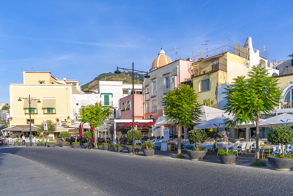 View of cafes and bars on Via Marina, Forio, Island of Ischia, Campania, Italy, Europe