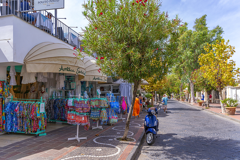 View of colourful shop on Corso Vittoria Colonna in Porto d'Ischia (Port of Ischia), Island of Ischia, Campania, Italy, Europe