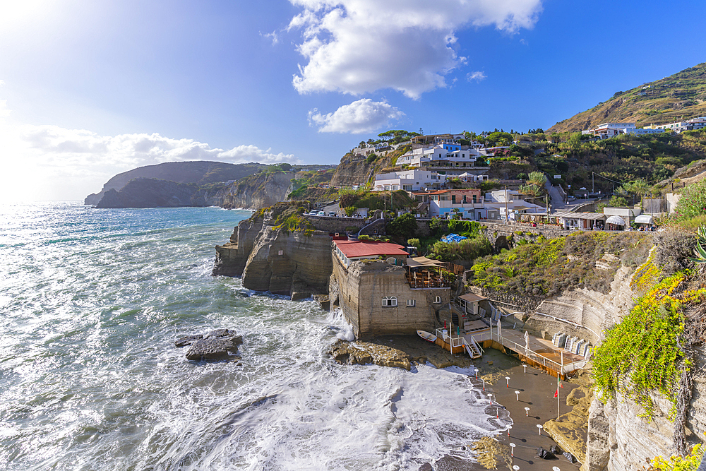 View of coastline from elevated position in Sant'Angelo, Sant'Angelo, Island of Ischia, Campania, Italy, Europe