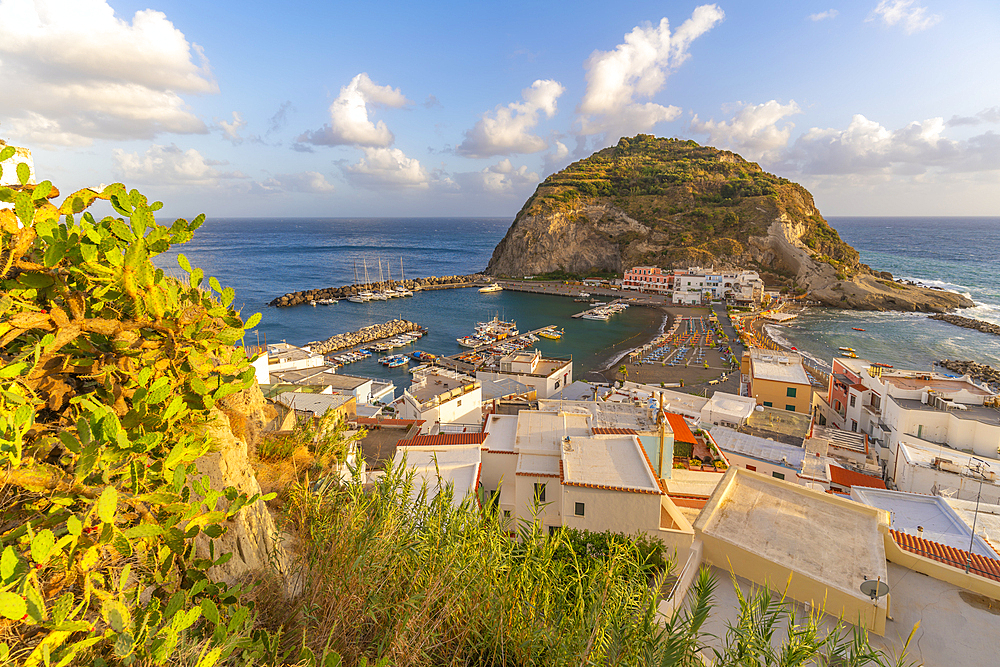 View of Torre di Sant'Angelo from elevated position in Sant'Angelo, Sant'Angelo, Island of Ischia, Campania, Italy, Europe