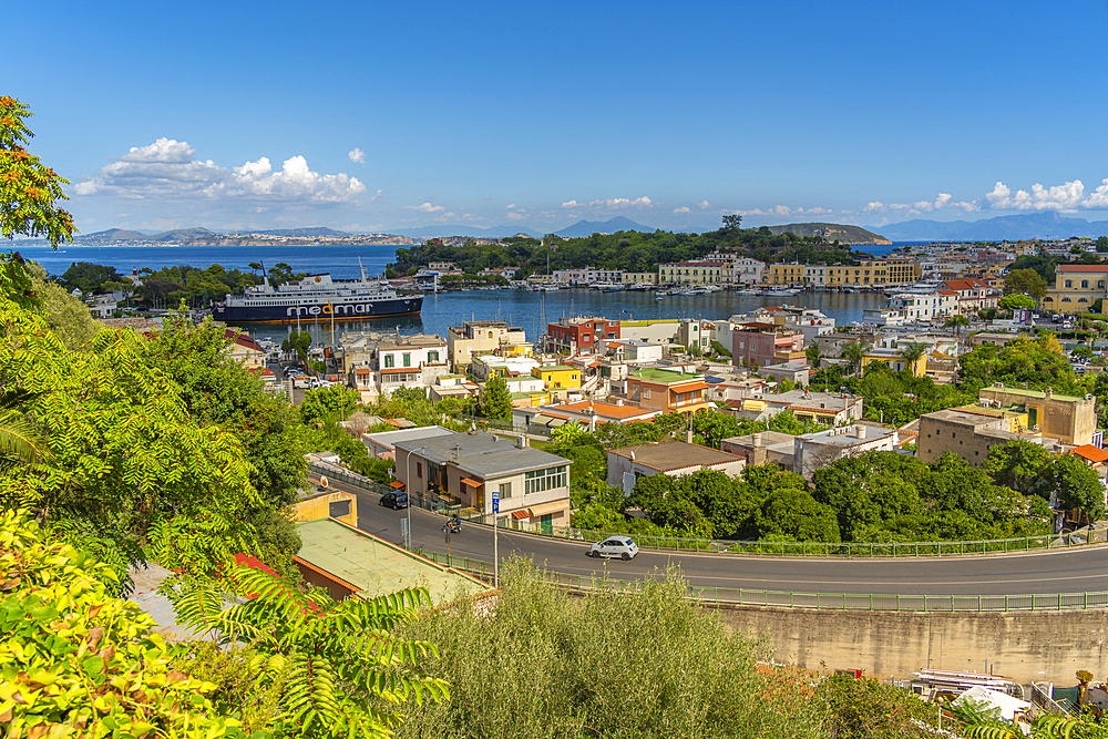 Elevated view of Porto d'Ischia (Port of Ischia), Island of Ischia, Campania, Italy, Europe